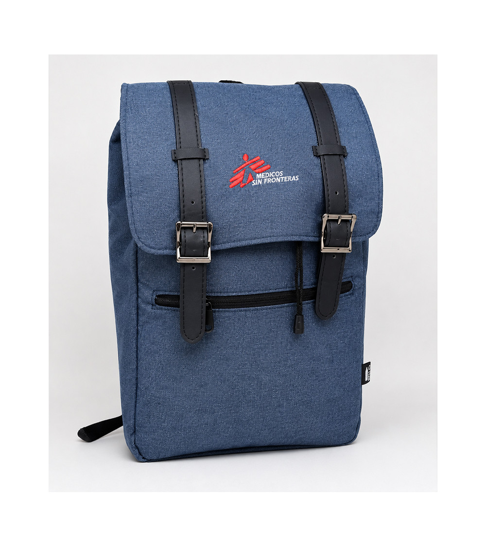 Mochila college bordada azul