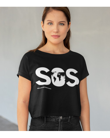 Camiseta SOS negra mujer crop
