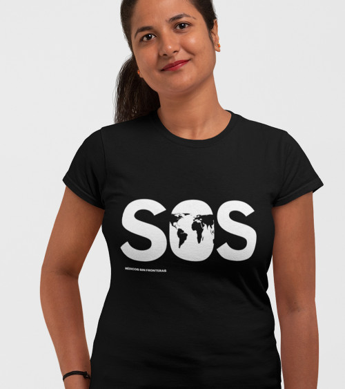 Camiseta SOS negra mujer solidaria