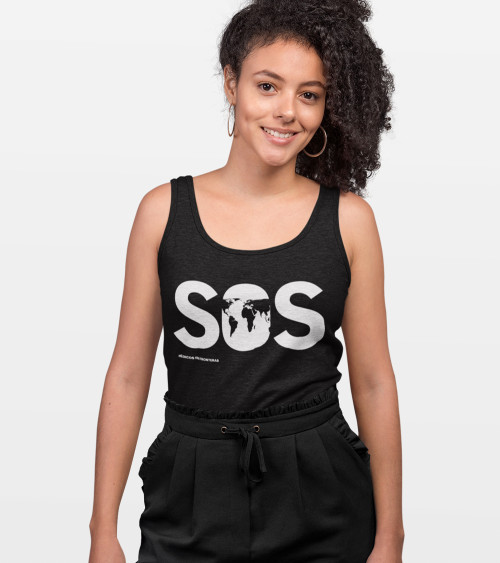 Camiseta tirantes SOS negra mujer