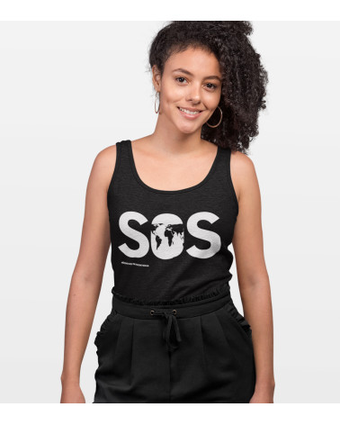 Camiseta tirantes SOS negra mujer