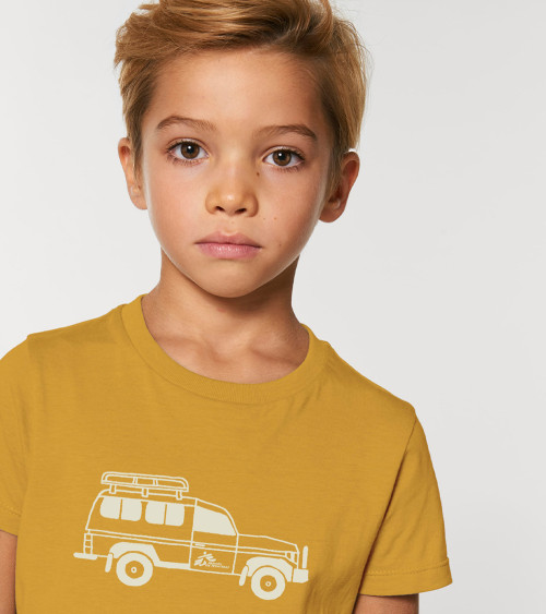 Camiseta infantil coche MSF ocre